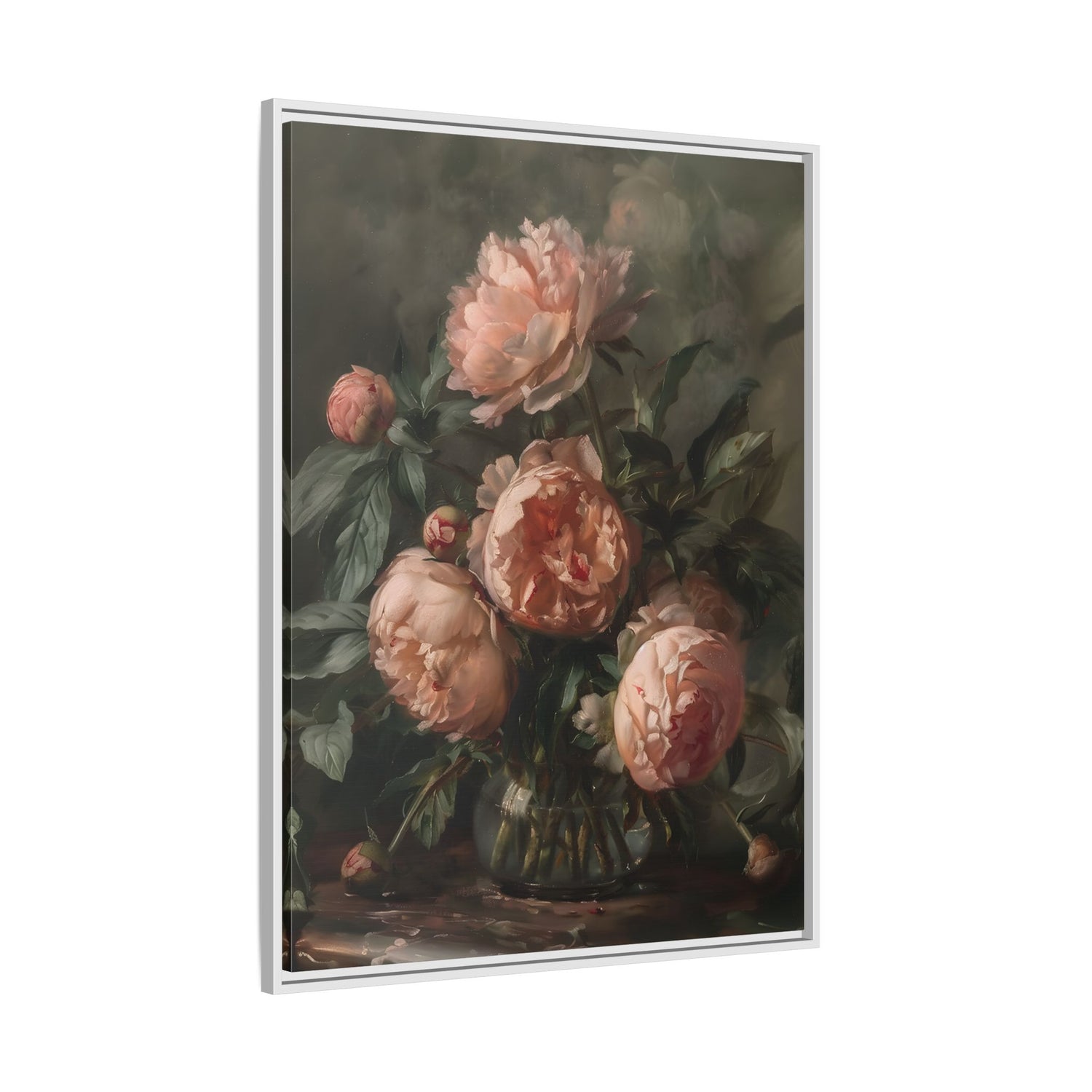 Framed Canvas - Vintage Blush Peony Bouquet