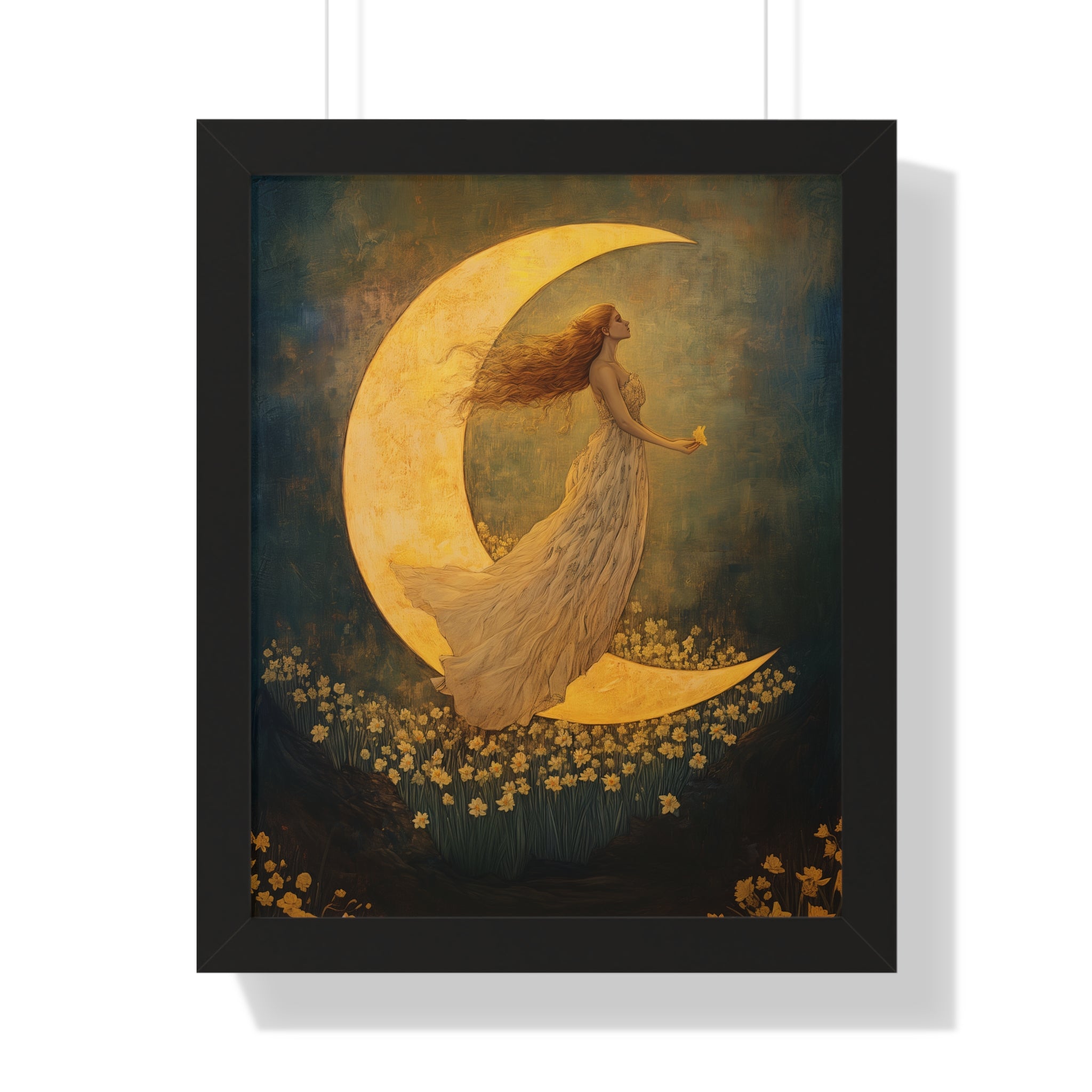 Framed Paper Print - Moonlit Dreamer with Daffodils