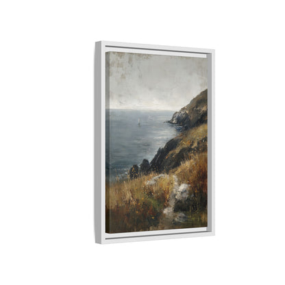 Framed Canvas - Cliffside Sailboat Seascape