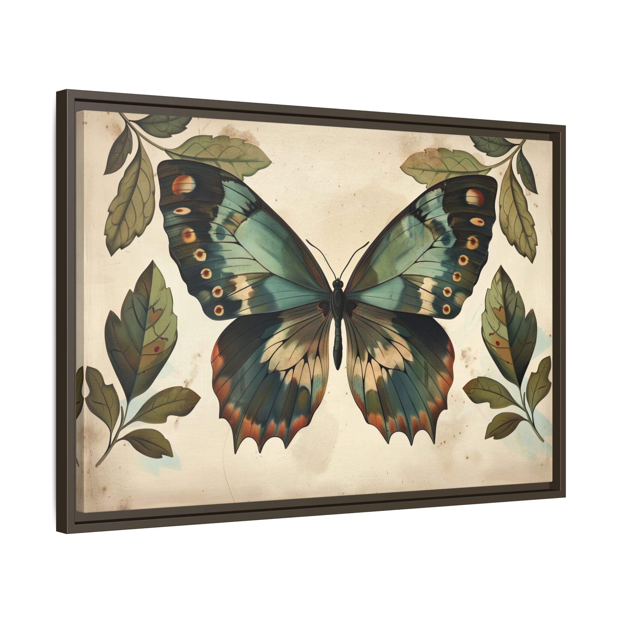 Framed Canvas - Vintage Iridescent Butterfly Bloom