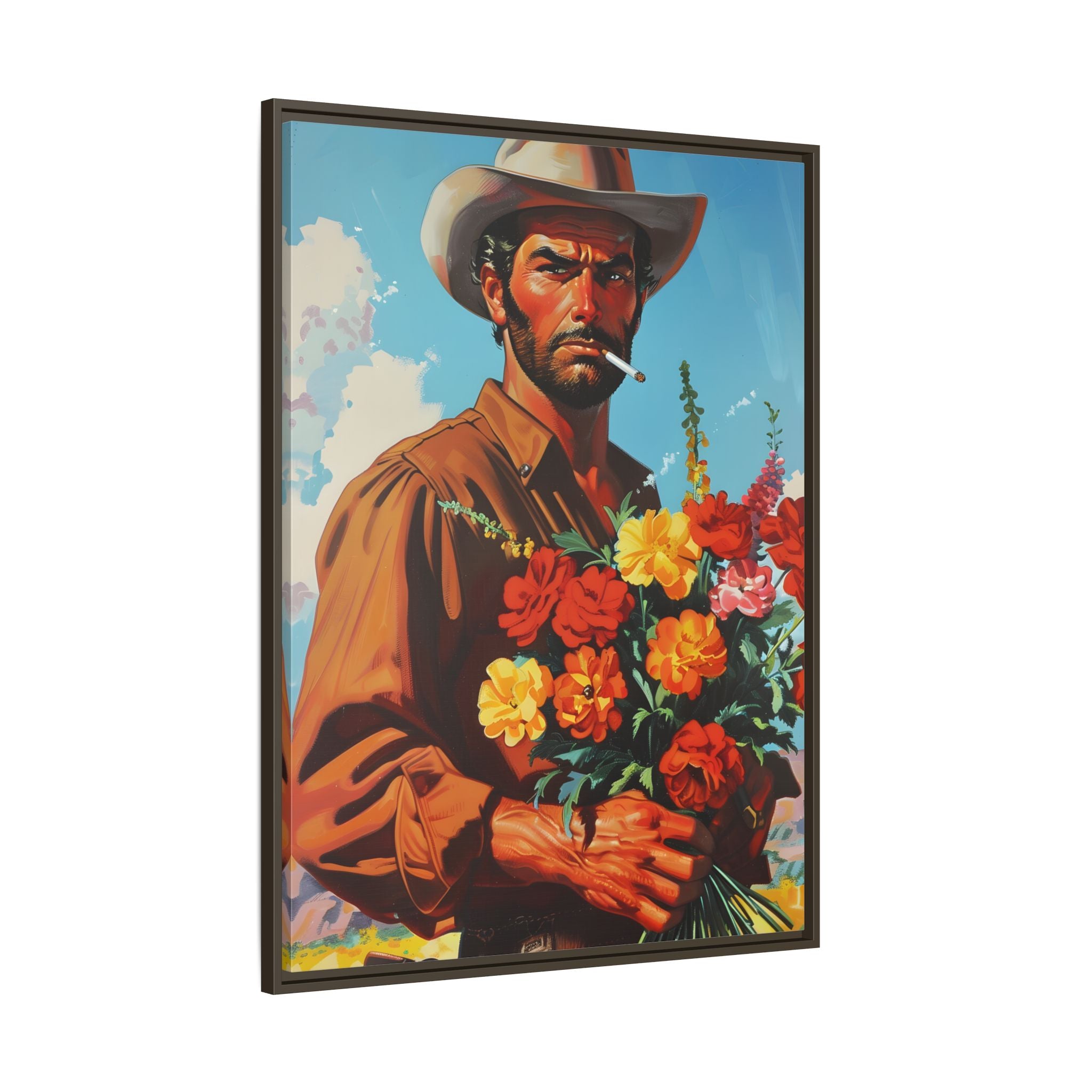 Framed Canvas - Rugged Blooms Cowboy