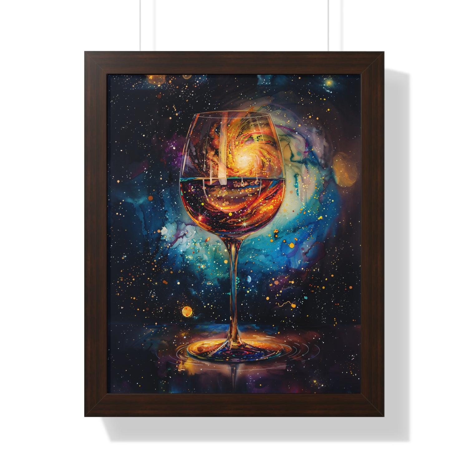 Framed Paper Print - Cosmic Swirl in Wine Glass