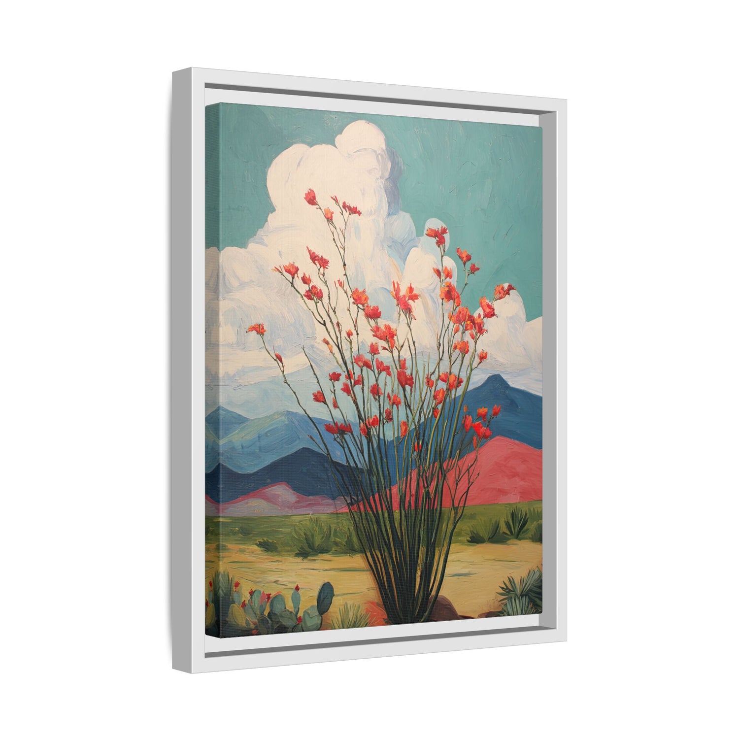 Framed Canvas - Ocotillo Cactus Desert Bloom