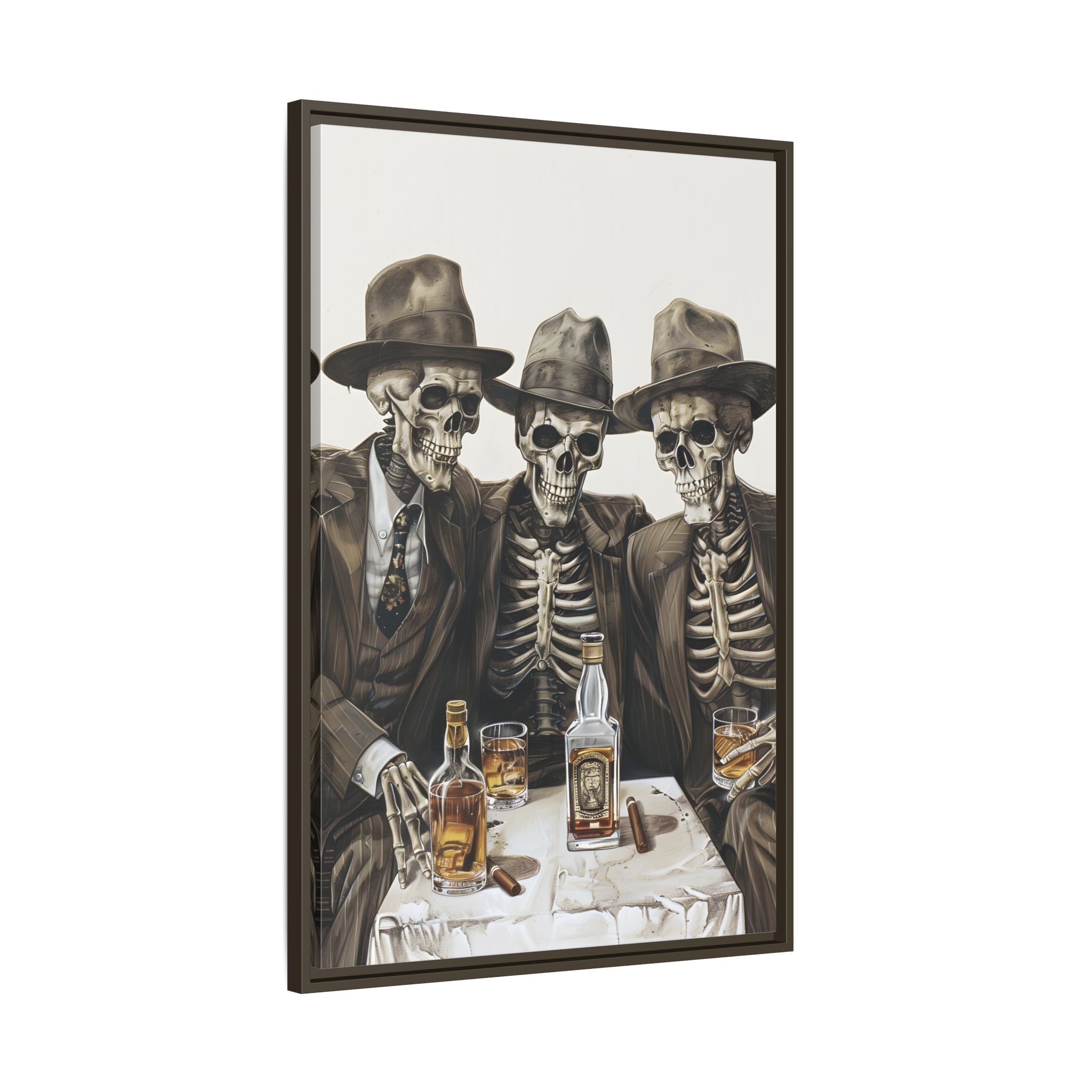 Framed Canvas - Skeleton Whiskey Gentlemen
