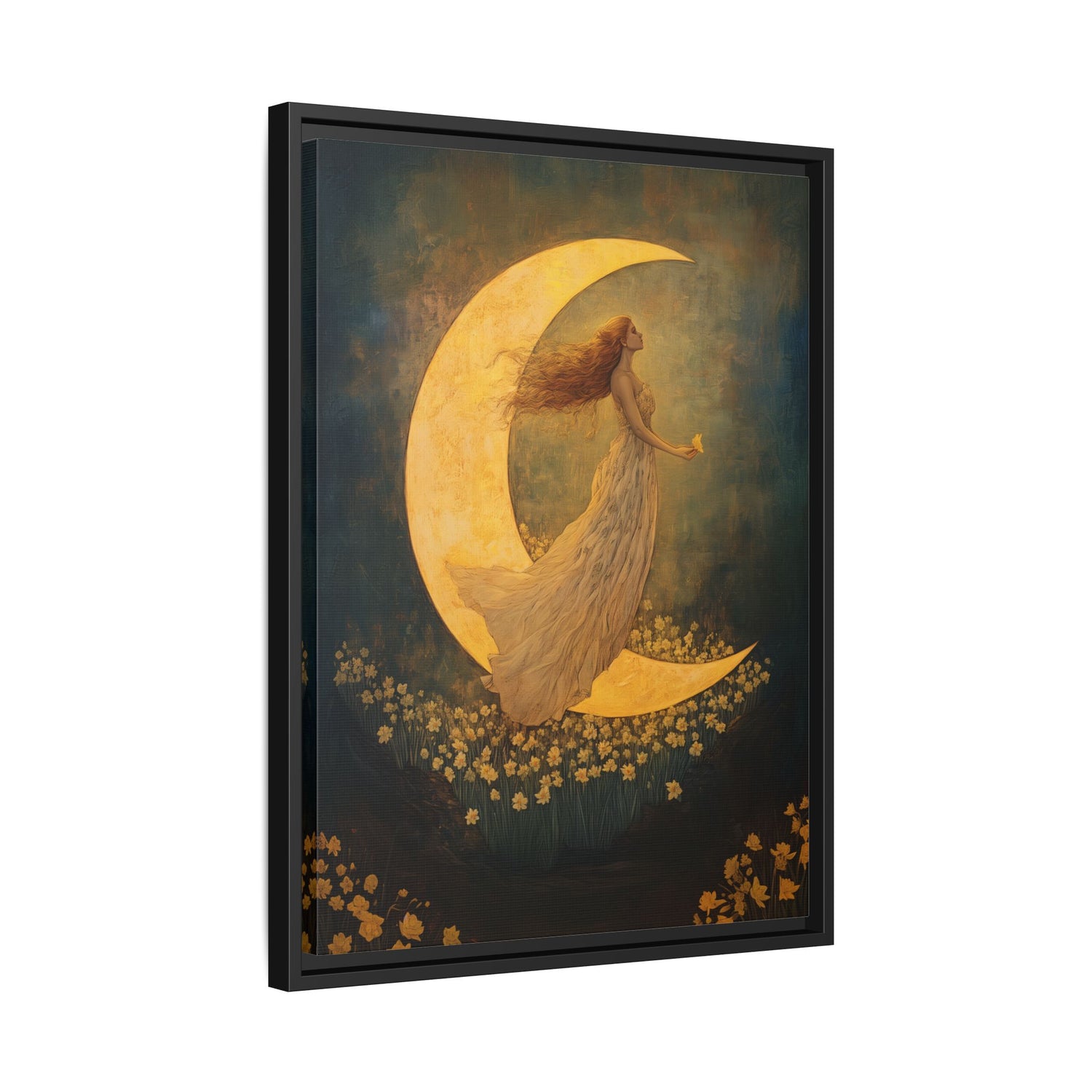 Framed Canvas - Moonlit Dreamer with Daffodils