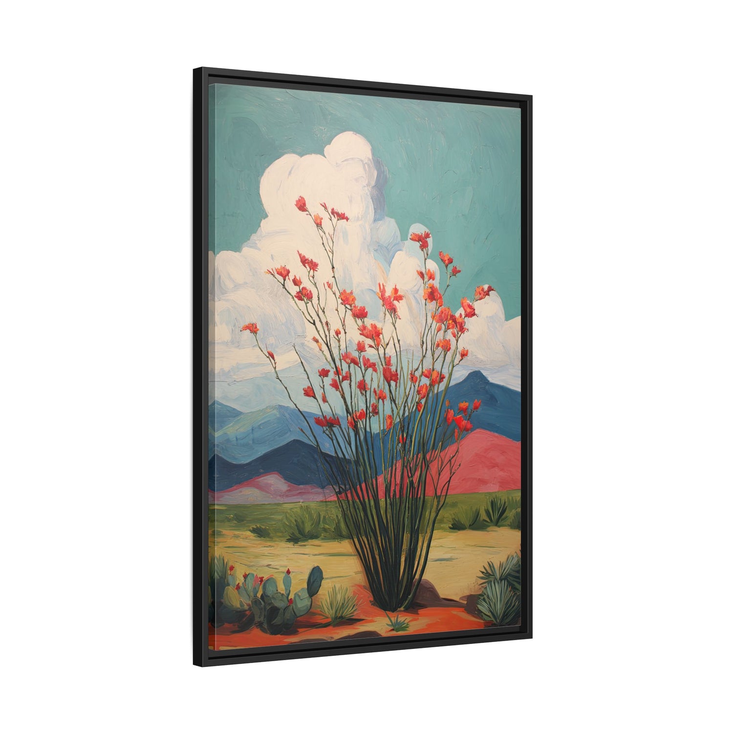 Framed Canvas - Ocotillo Cactus Desert Bloom