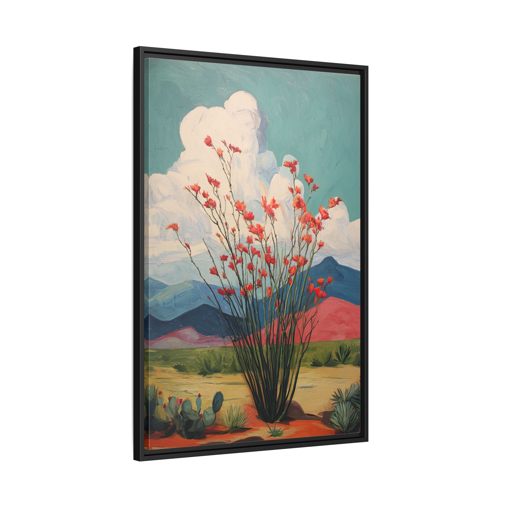 Framed Canvas - Ocotillo Cactus Desert Bloom
