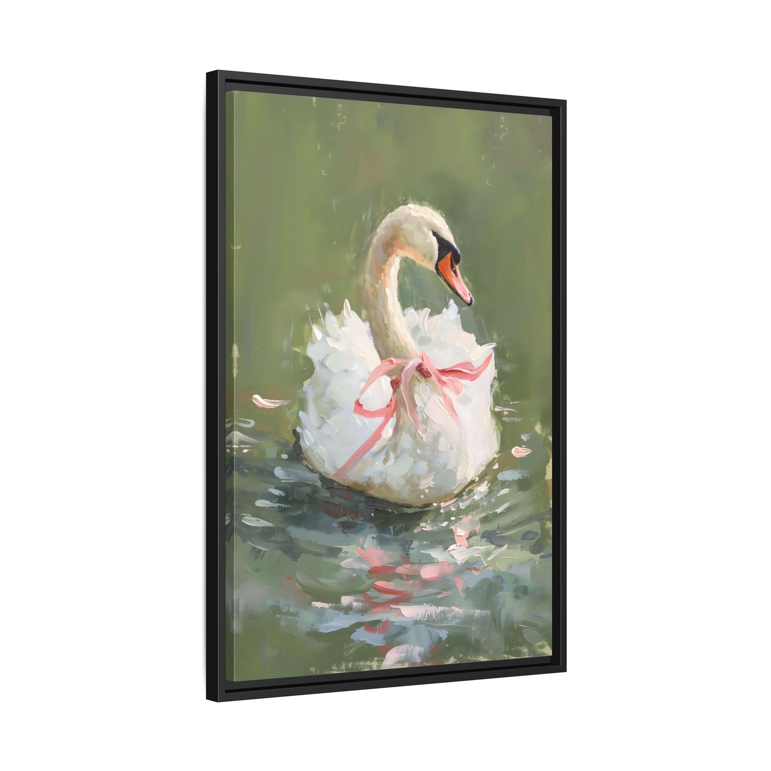 Framed Canvas - Ballet Swan in Pink Bow