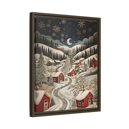 Framed Canvas - Silent Snowfall Village