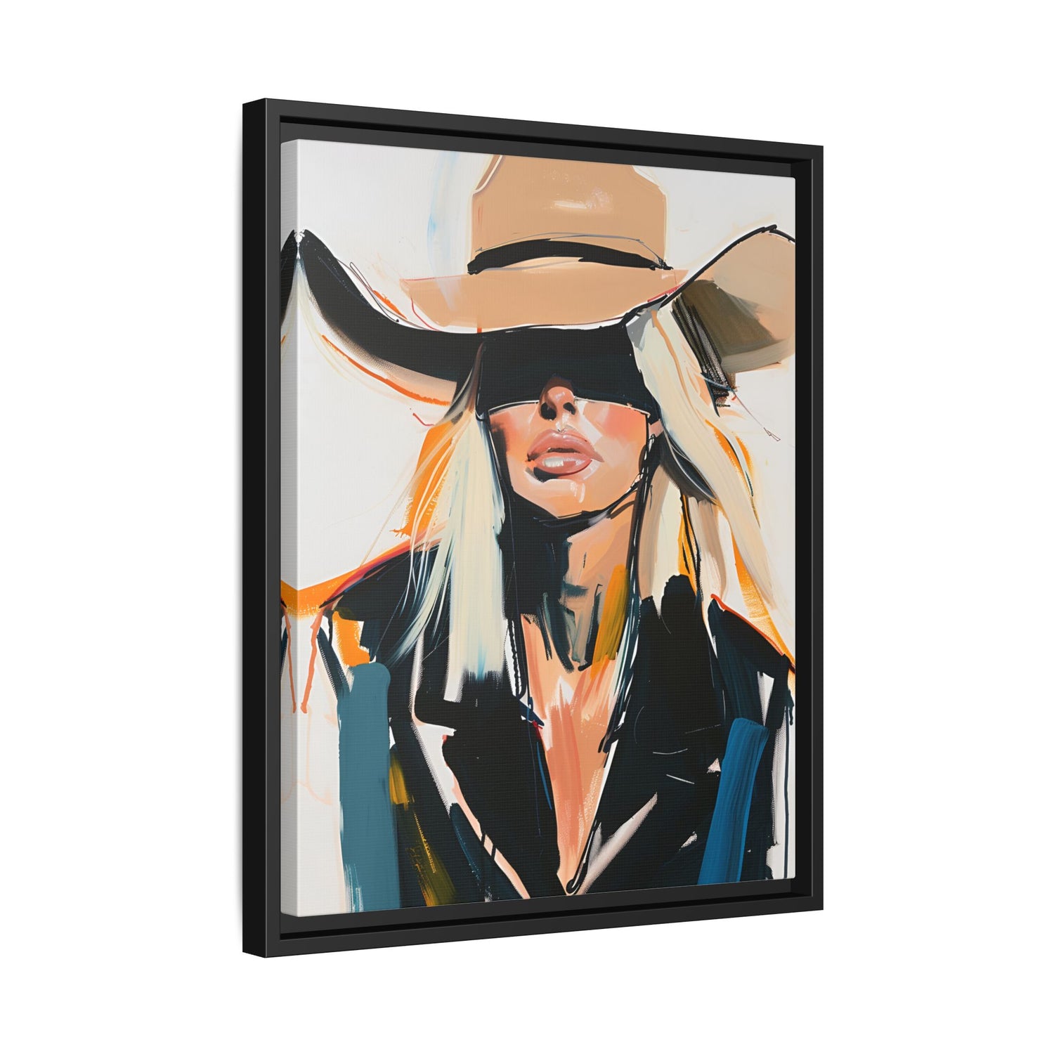 Framed Canvas - Blindfolded Cowgirl Charm