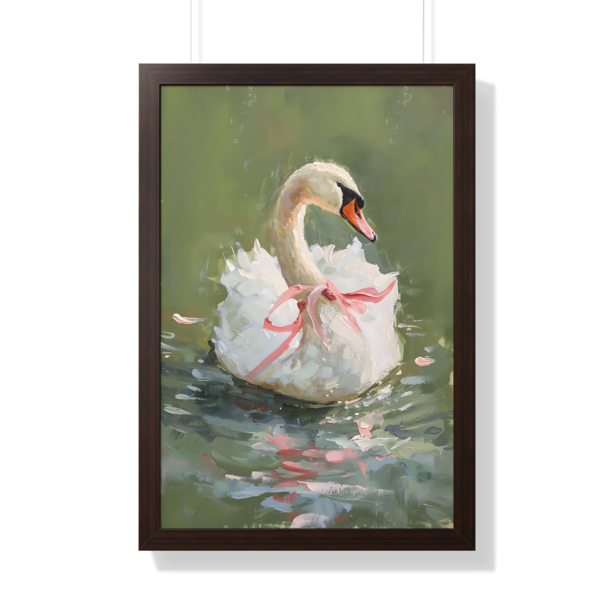 Framed Paper Print - Ballet Swan in Pink Bow