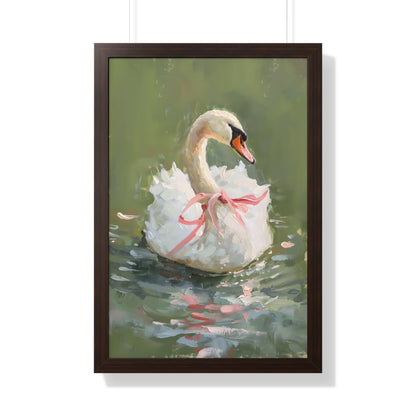Framed Paper Print - Ballet Swan in Pink Bow