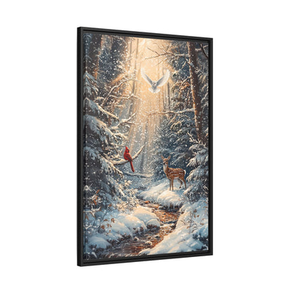 Framed Canvas - Winter Cardinal Deer Owl