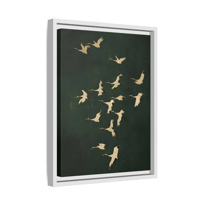 Framed Canvas - Emerald Sky Japanese Cranes