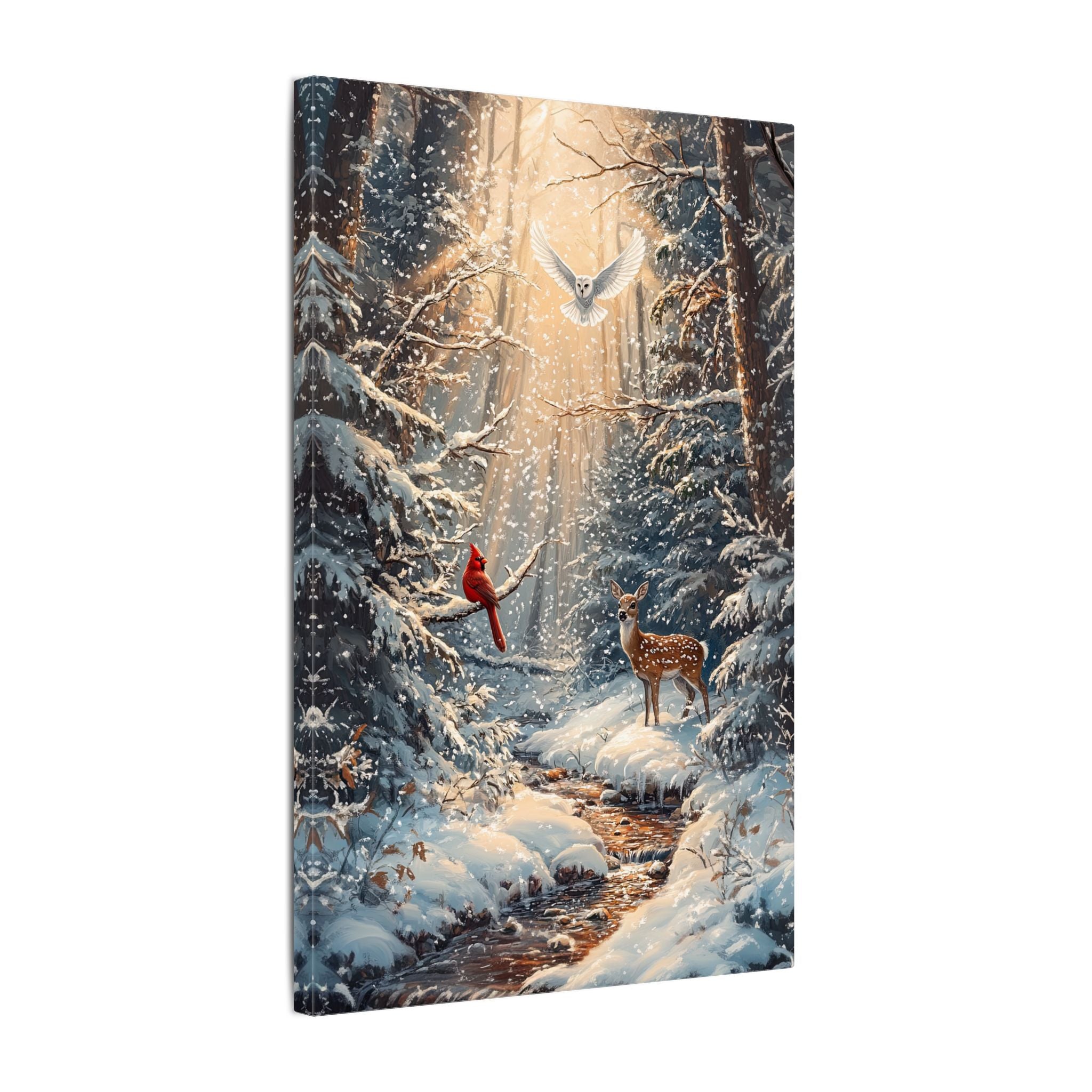 .75" Matte Canvas - Winter Cardinal Deer Owl