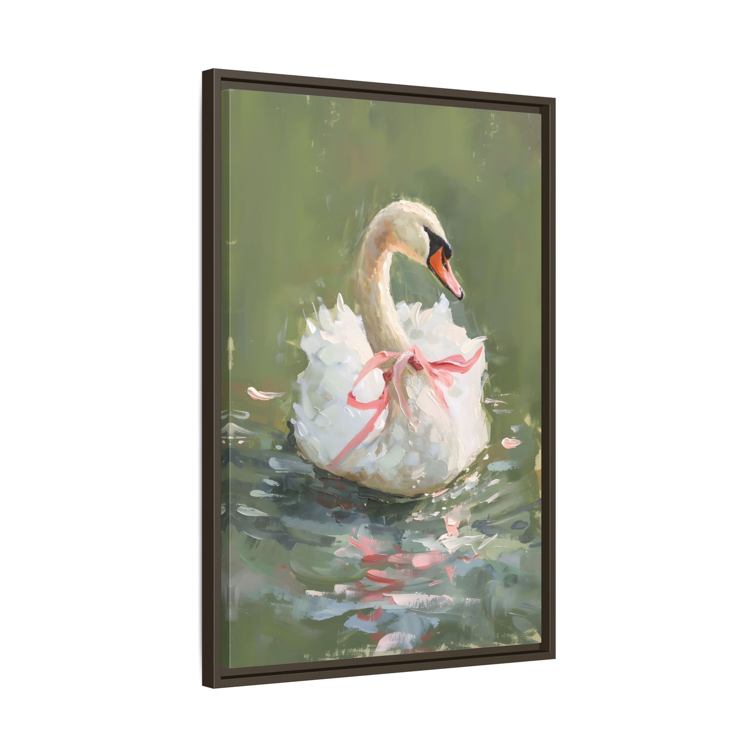 Framed Canvas - Ballet Swan in Pink Bow