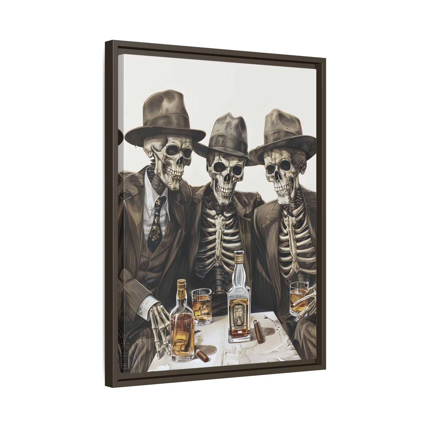 Framed Canvas - Skeleton Whiskey Gentlemen