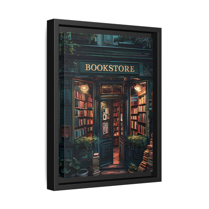 Framed Canvas - Midnight Bookstore Glow