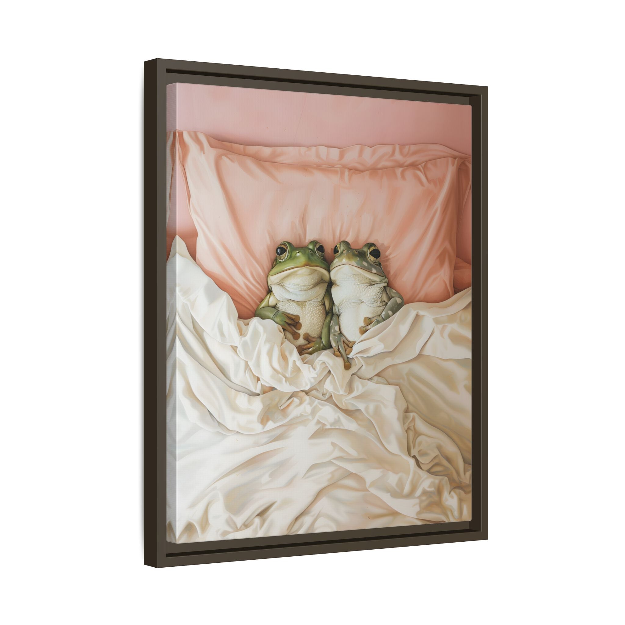 Framed Canvas - Cozy Frogs Romantic Bliss