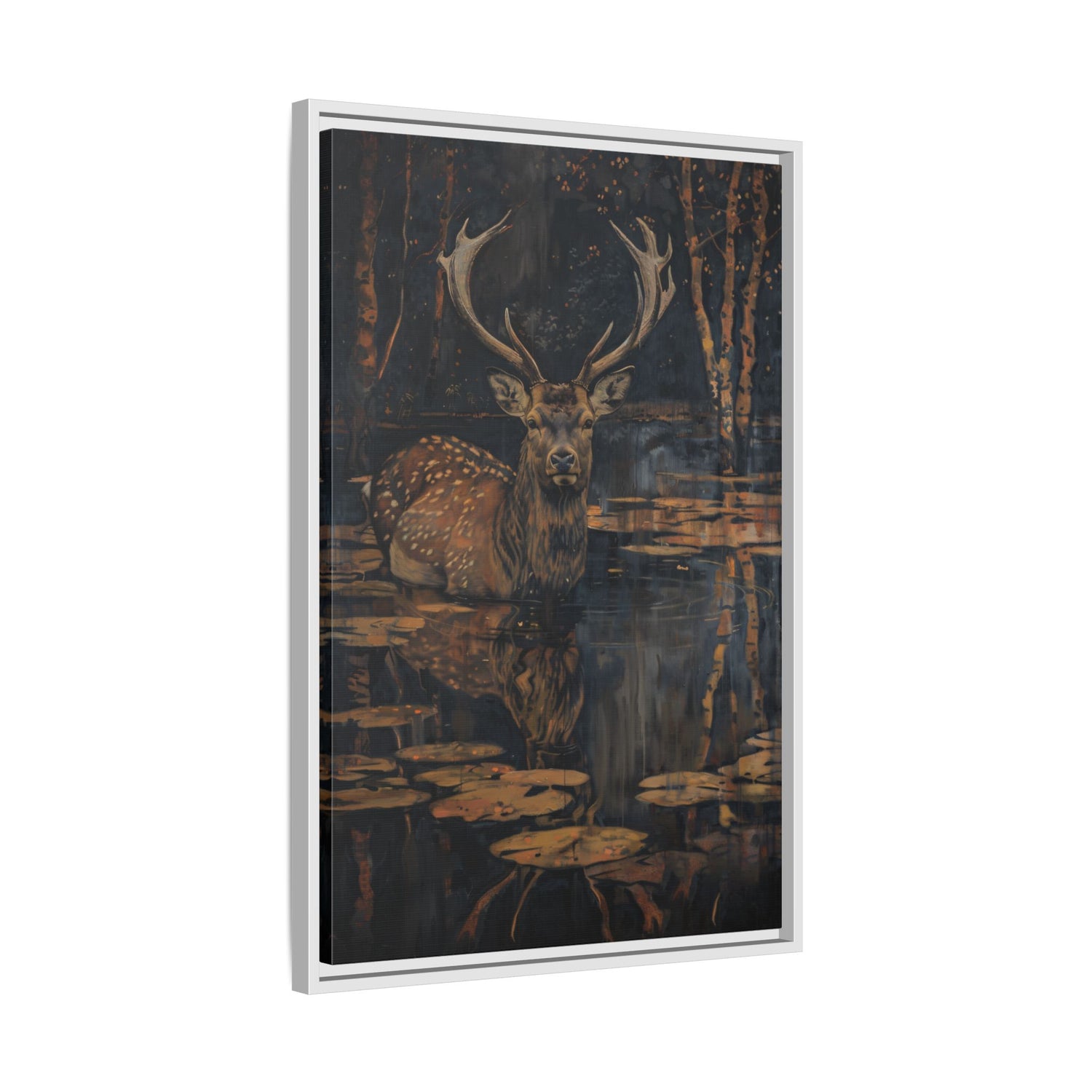 Framed Canvas - Twilight Stag Reflection