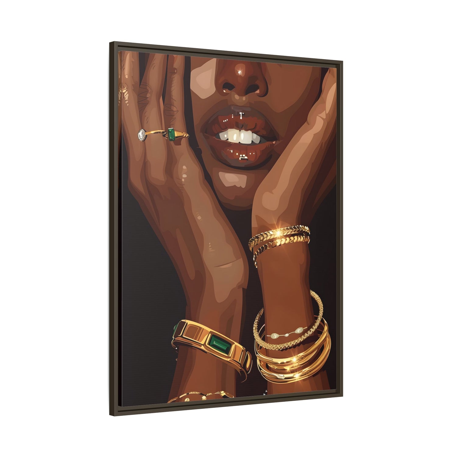 Framed Canvas - Golden Emerald Beauty Portrait