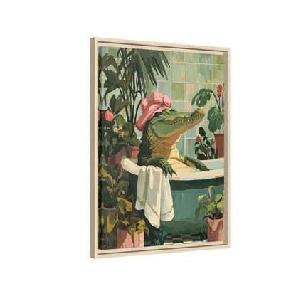 Framed Canvas - Bathtub Alligator Spa Day