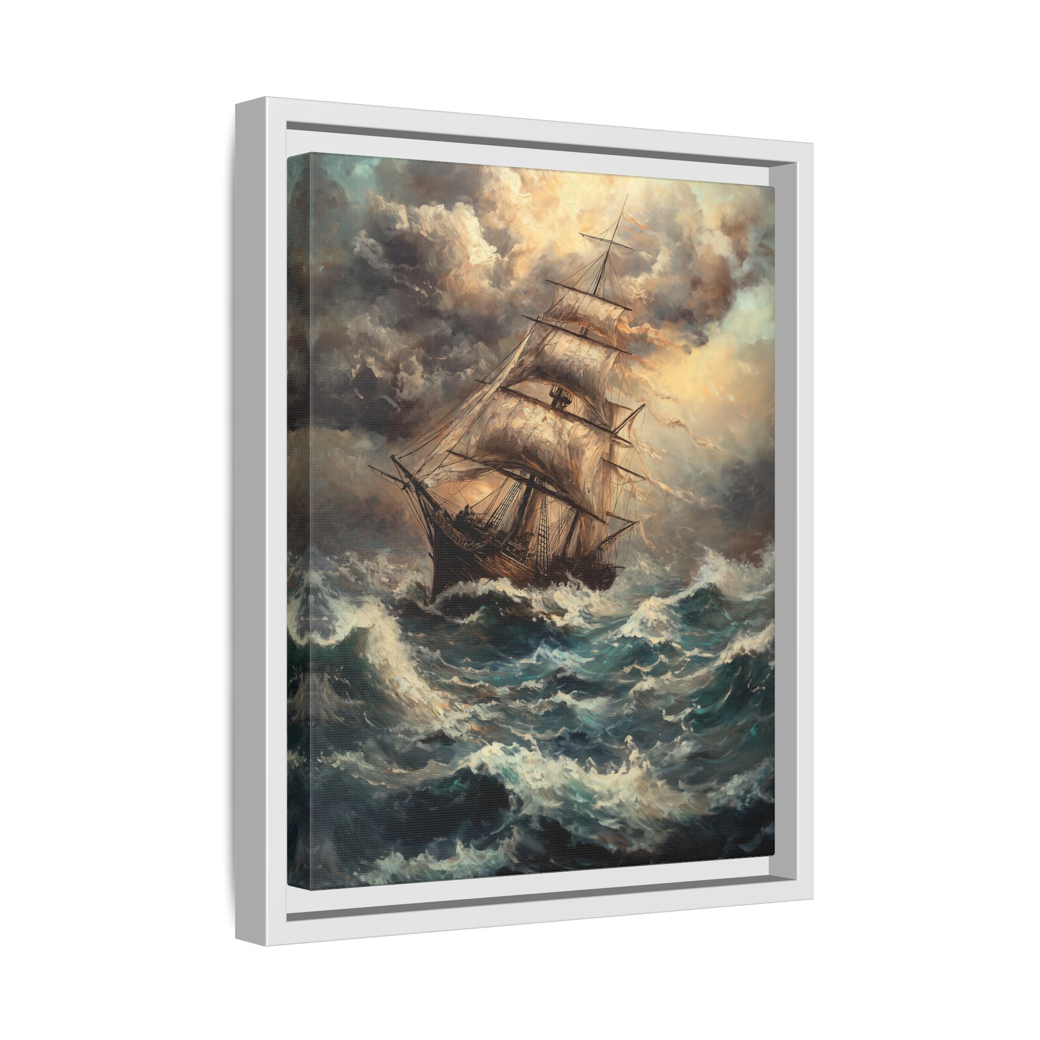 Framed Canvas - Stormy Voyage Sailing Ship