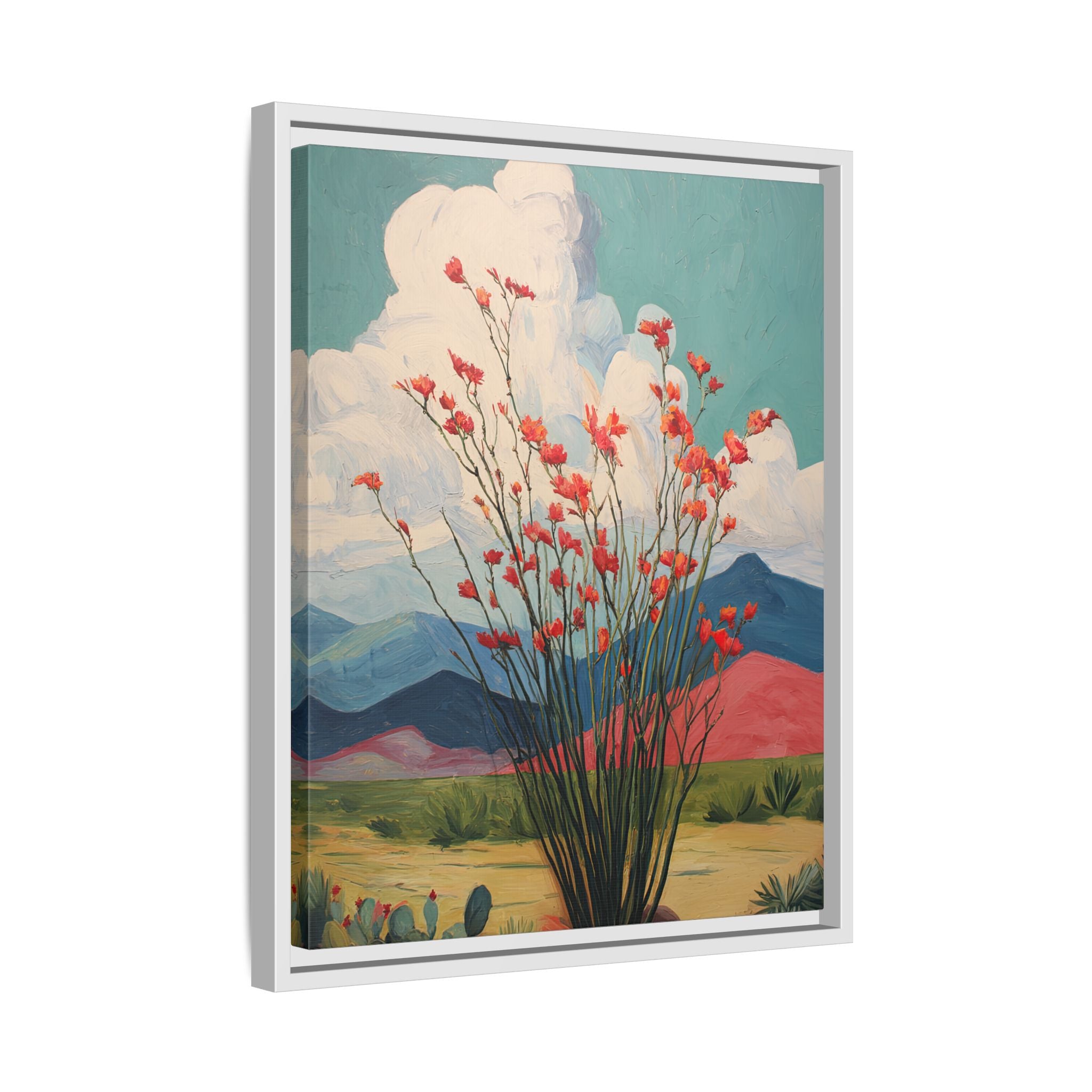 Framed Canvas - Ocotillo Cactus Desert Bloom