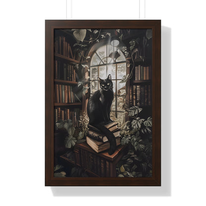 Framed Paper Print - Book Hoarder Feline Gaze
