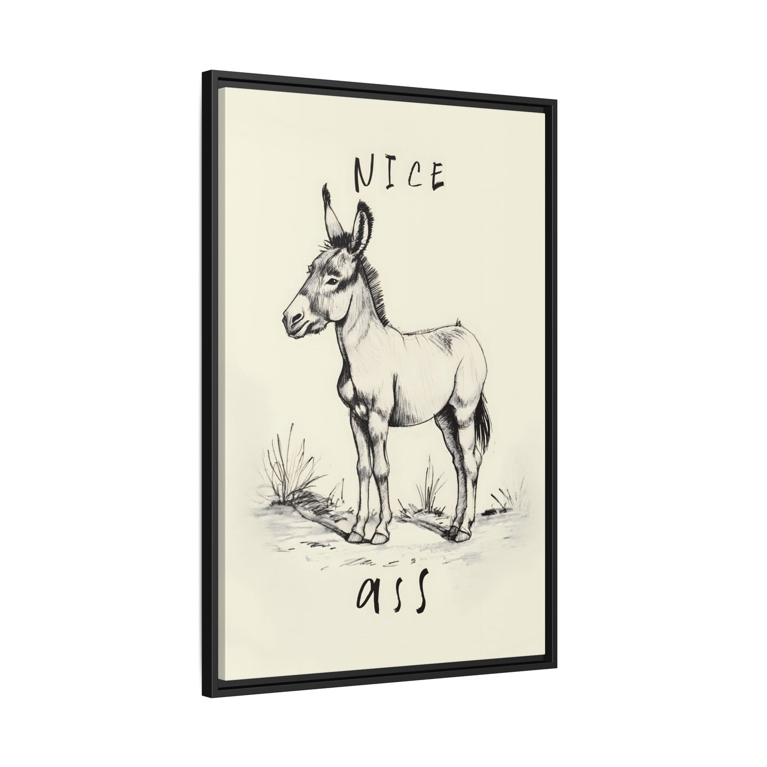 Framed Canvas - Donkey Line Art Humor