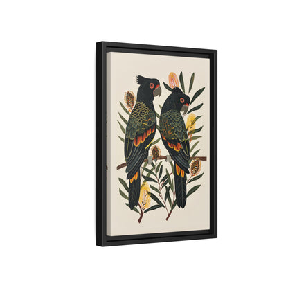 Framed Canvas - Black Cockatoos Among Banksia