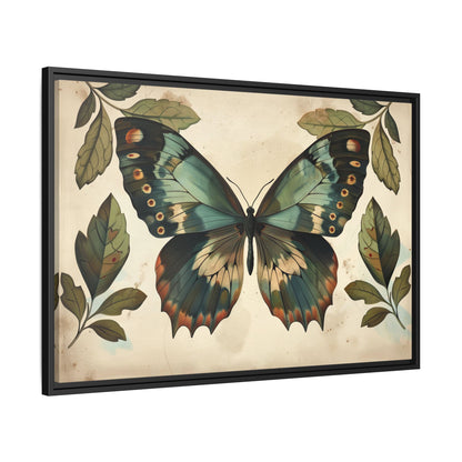 Framed Canvas - Vintage Iridescent Butterfly Bloom