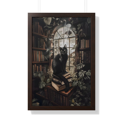 Framed Paper Print - Book Hoarder Feline Gaze