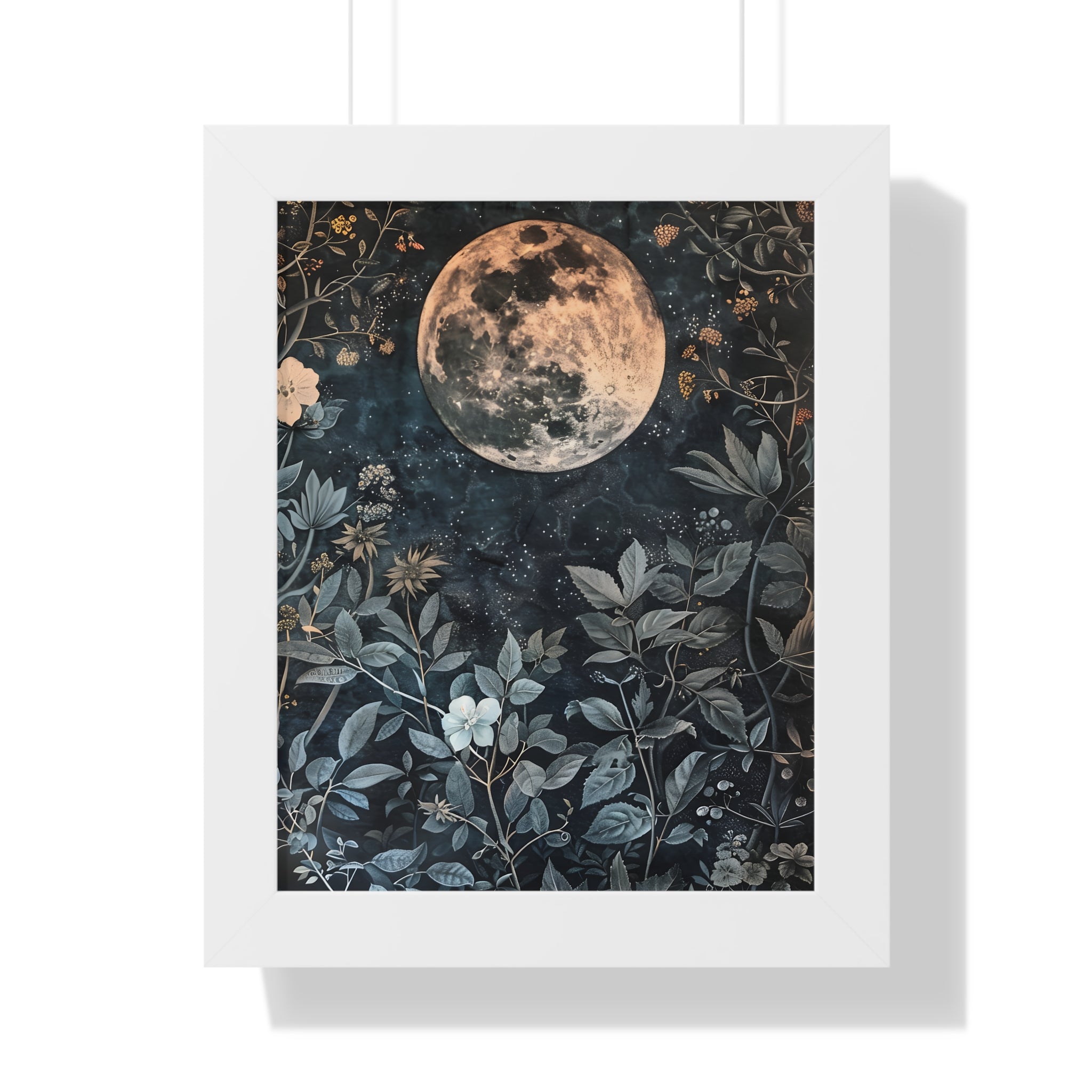 Framed Paper Print - Midnight Moonlit Garden