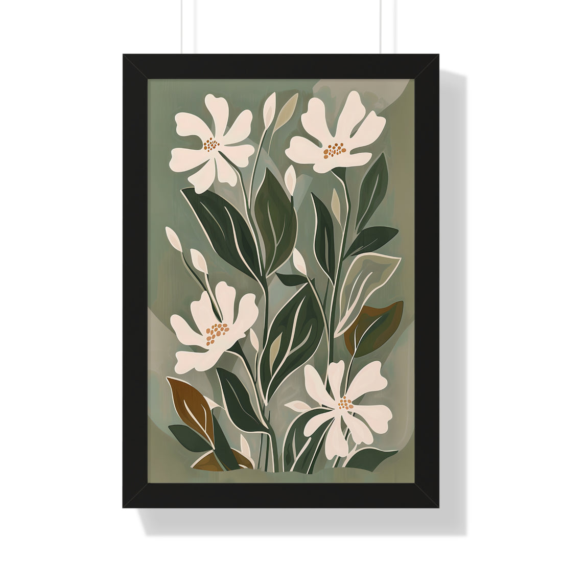 Framed Paper Print - Cream Blooms on Sage Leaves