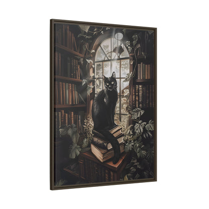 Framed Canvas - Book Hoarder Feline Gaze