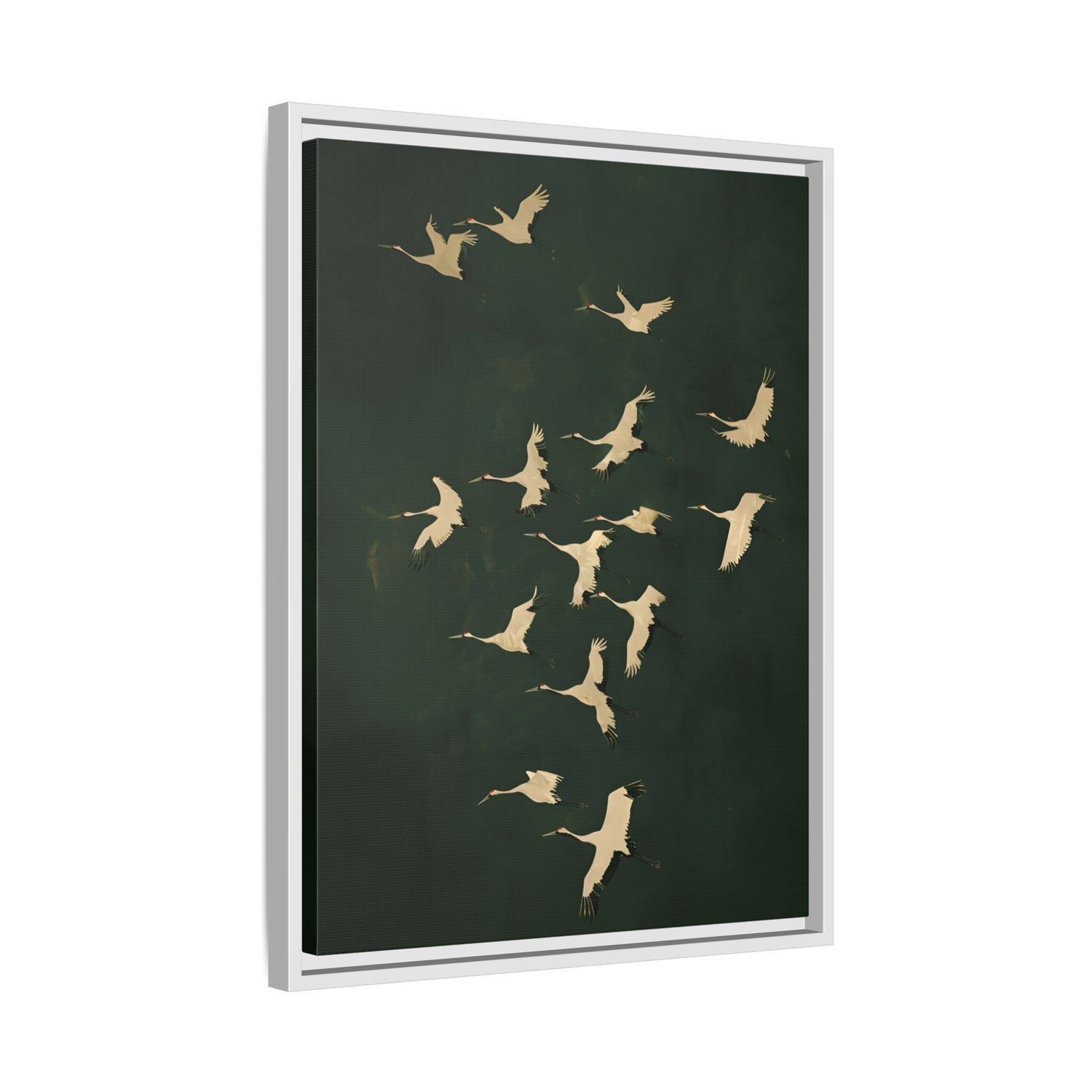 Framed Canvas - Emerald Sky Japanese Cranes