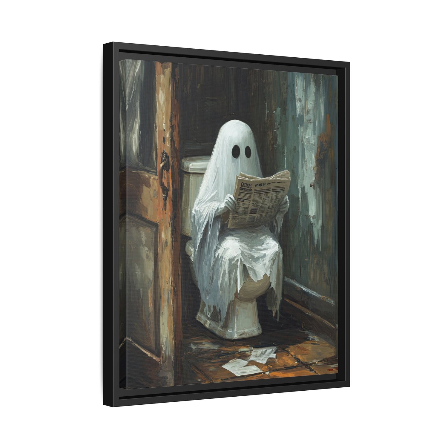 Framed Canvas - Ghostly Bathroom Break