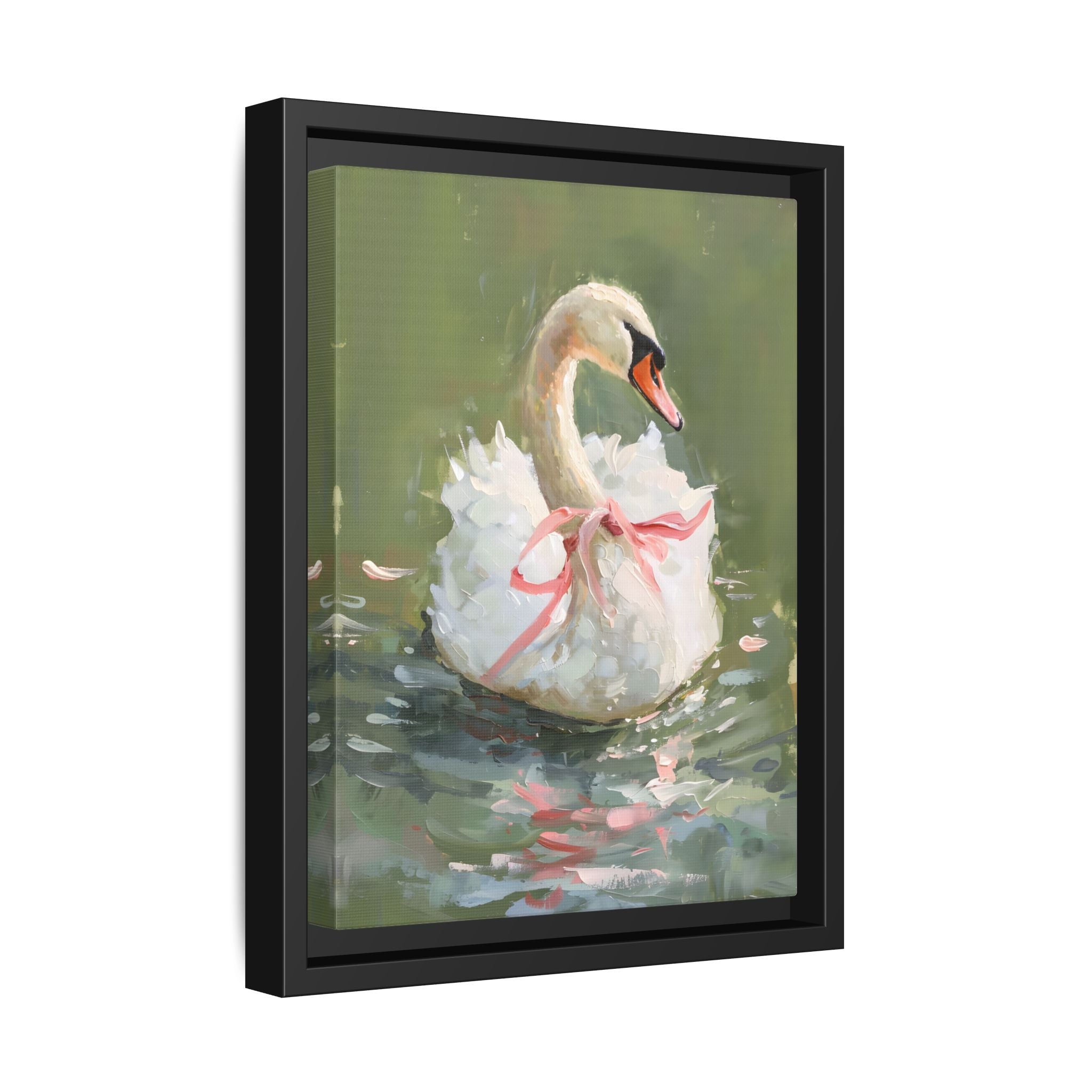 Framed Canvas - Ballet Swan in Pink Bow