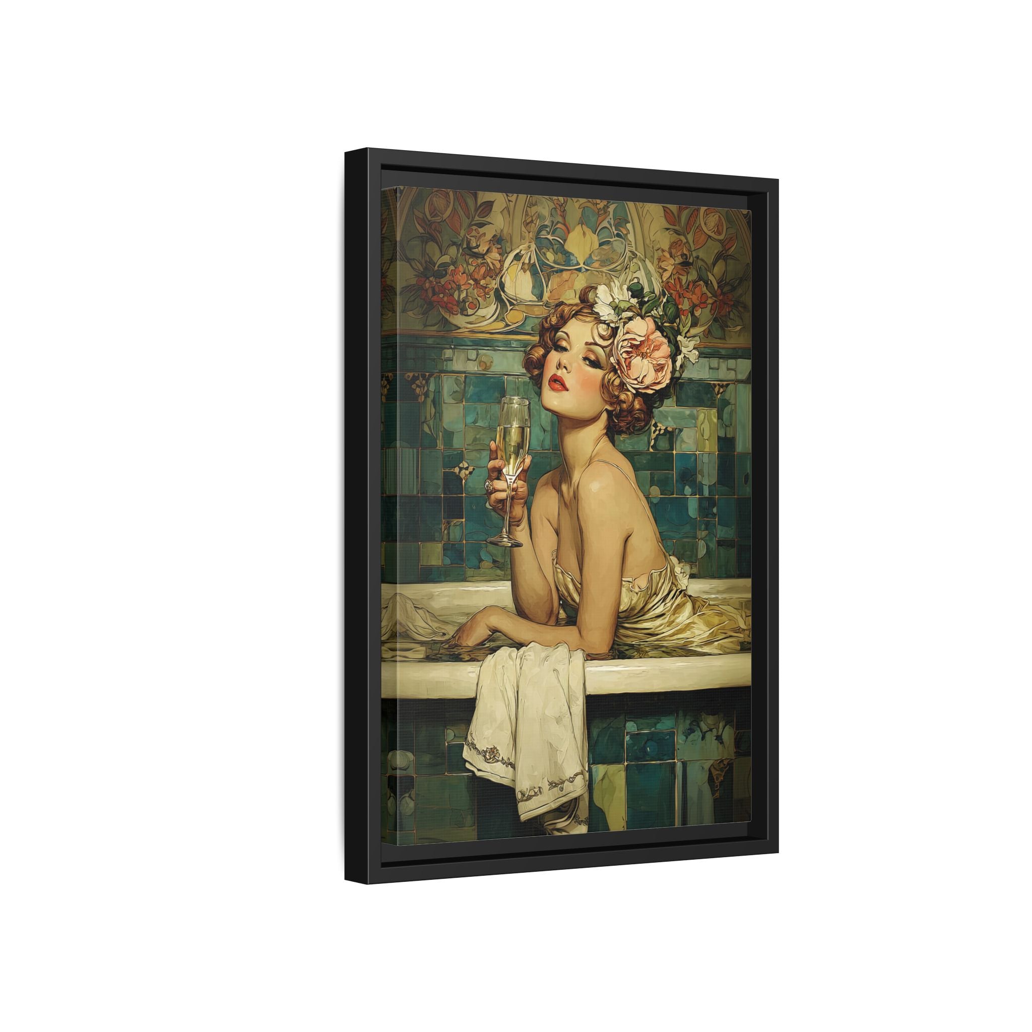 Framed Canvas - Champagne Bathtub Coquette