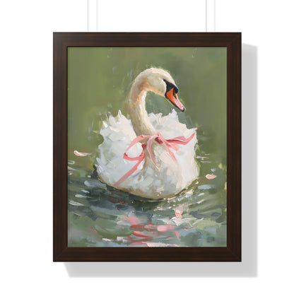 Framed Paper Print - Ballet Swan in Pink Bow