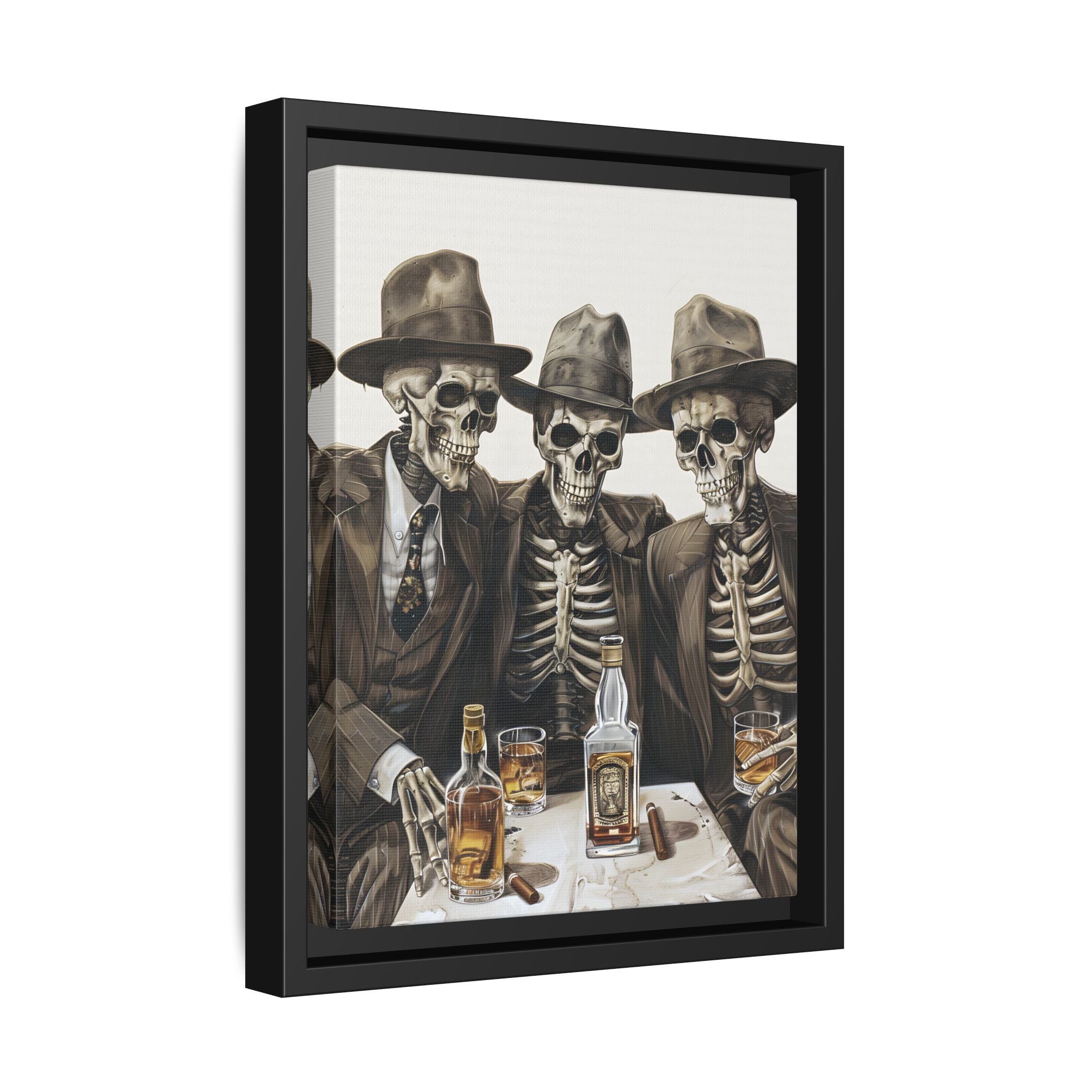 Framed Canvas - Skeleton Whiskey Gentlemen