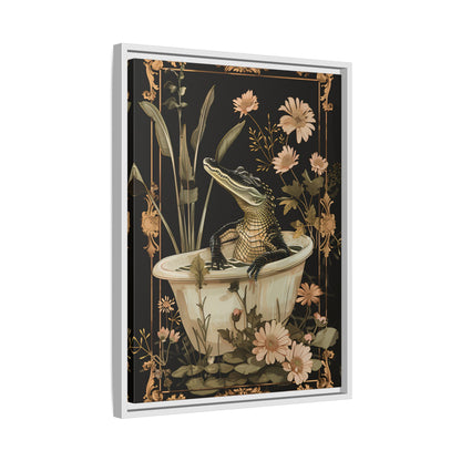 Framed Canvas - Crocodile in Bloom Bath Bliss