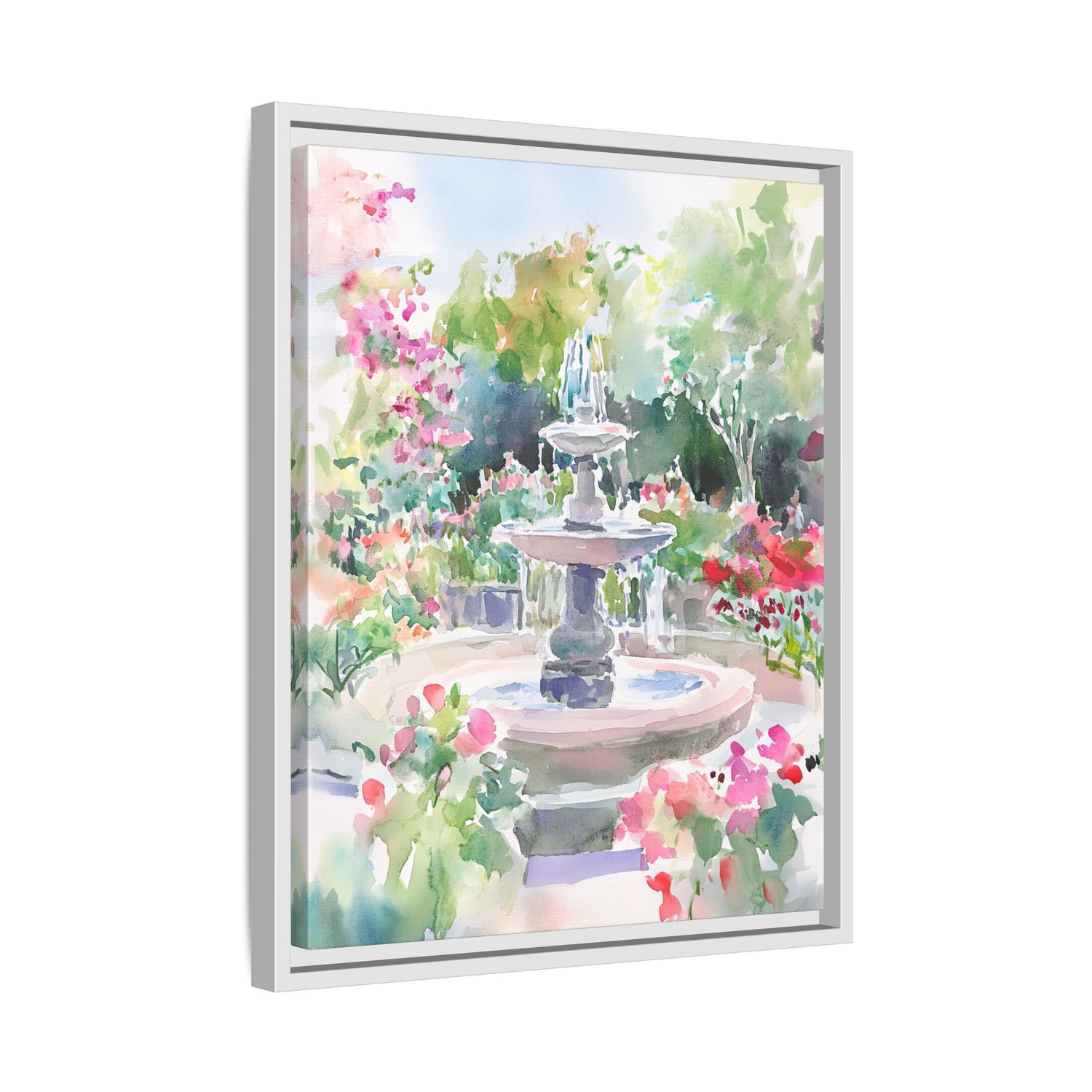 Framed Canvas - Charleston Garden Fountain View