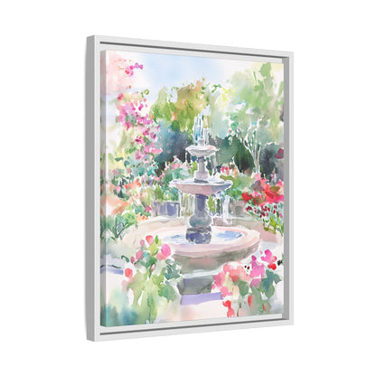 Framed Canvas - Charleston Garden Fountain View
