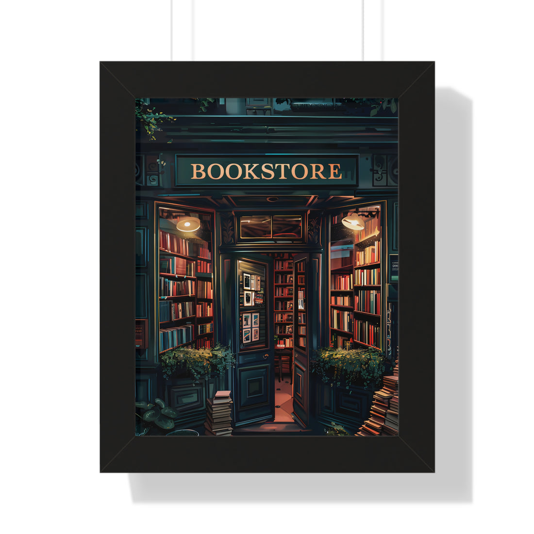 Framed Paper Print - Midnight Bookstore Glow
