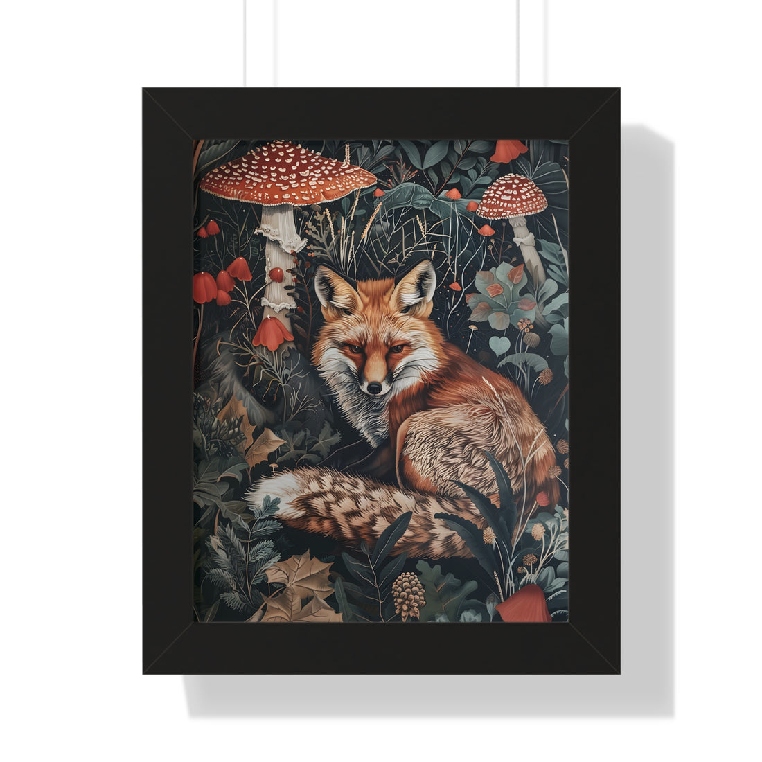 Framed Paper Print - Forest Fox with Mushrooms