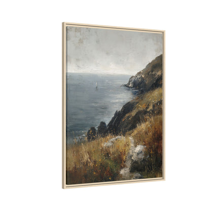 Framed Canvas - Cliffside Sailboat Seascape
