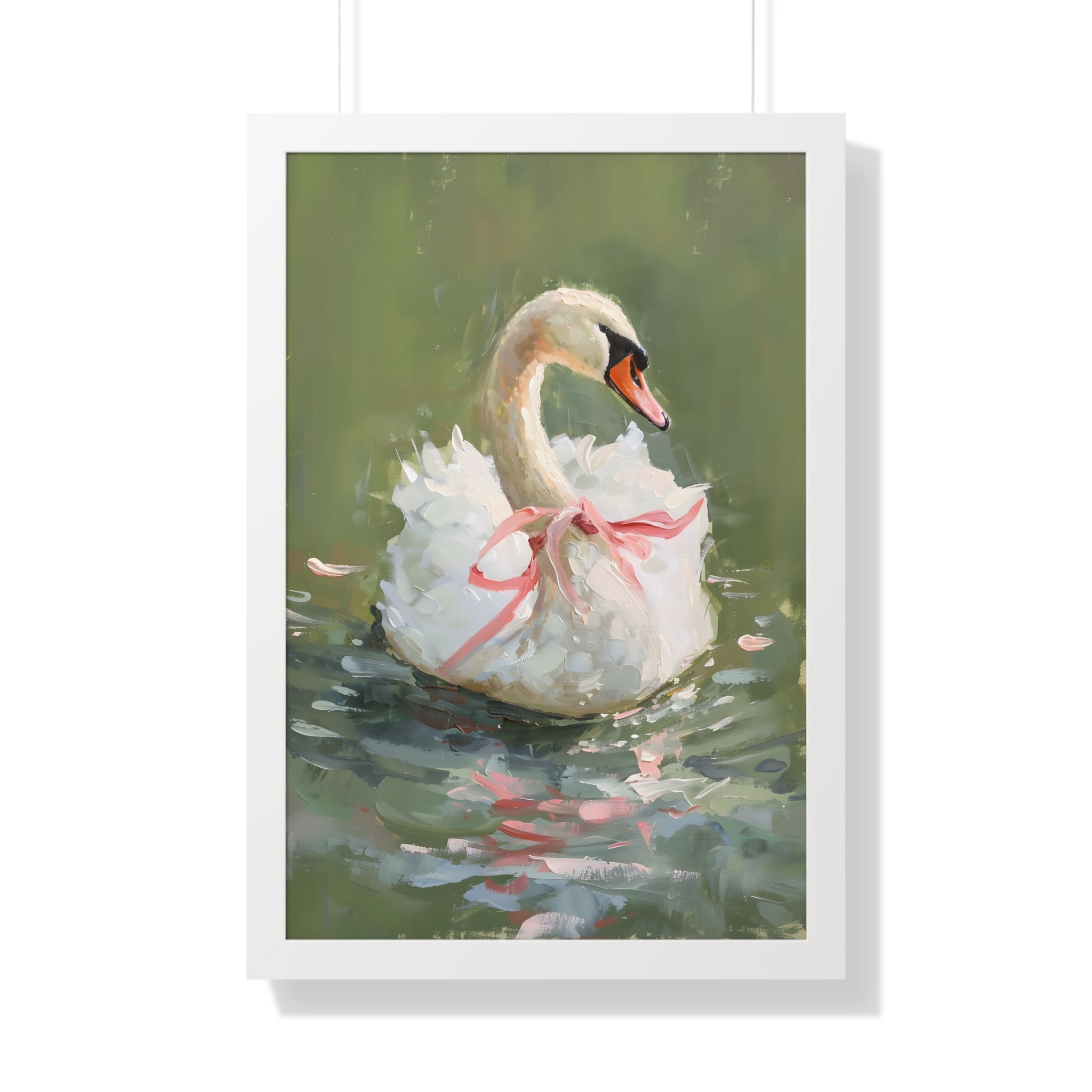 Framed Paper Print - Ballet Swan in Pink Bow