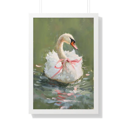 Framed Paper Print - Ballet Swan in Pink Bow